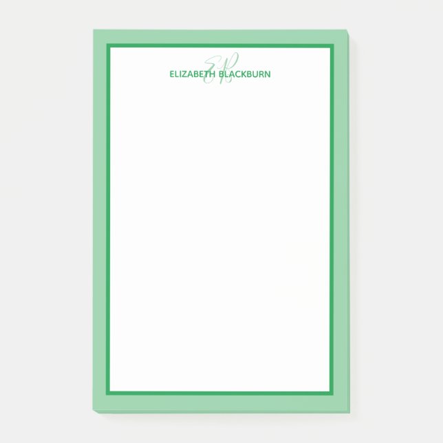 Bloco De Notas Nome Personalizado Iniciais Monogramados Verde (Frente)