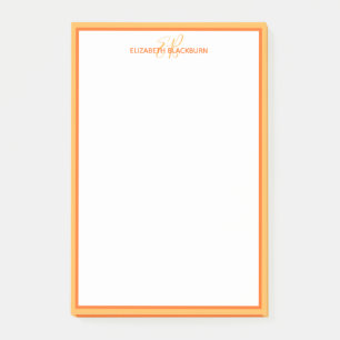 Bloco De Notas Nome Personalizado Inicial Monograma Laranja Chic
