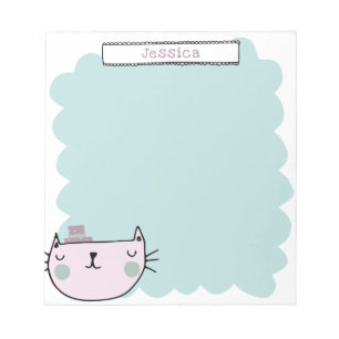 Bloco De Notas Nome Personalizado Lilac De Pastel De Gato Branco