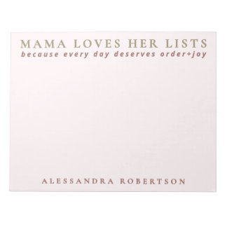Bloco De Notas Nome Personalizado Lista de Mamãe Pink Minimalista