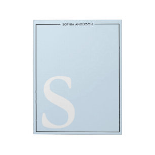 Bloco De Notas Nome Personalizado Monograma Gráfico Baby Blue