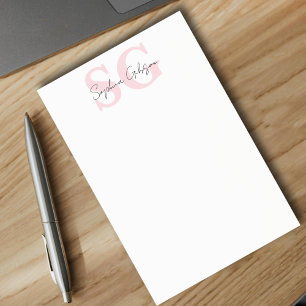 Bloco De Notas Nome Personalizado Monograma Rosa Script Minimalis