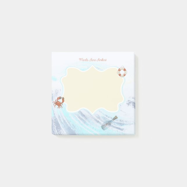 Bloco De Notas Nome Personalizado Oceano Tema Caranguejo Ventilad (Frente)