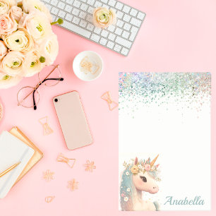 Bloco De Notas Nome Personalizado Pastel Glitter Floral Baby Unic