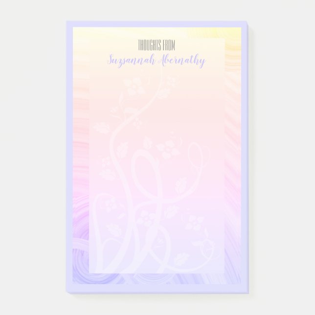 Bloco De Notas Nome personalizado Pastel Rainbow Floral and Vines (Frente)
