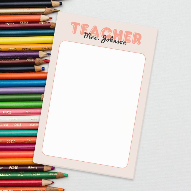 Bloco De Notas Nome Personalizado Professor Peach (Custom Name Purple Teacher Post-it Notes)
