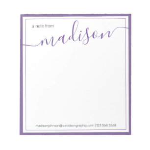 Bloco De Notas Nome Personalizado Púrpura Branco Da Mesa De