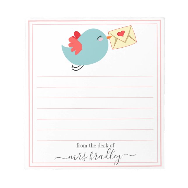 Bloco De Notas Nome Personalizado Rosa | Da Mesa Do Bloco De Nota (Frente)