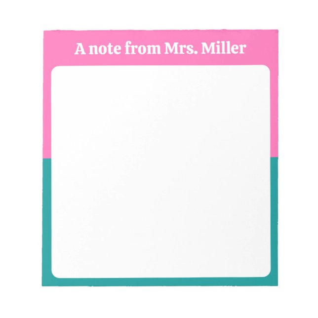 Bloco De Notas Nome Personalizado Rosa e Verde Simples Moderno (Frente)