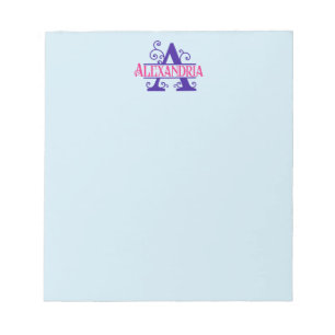 Bloco De Notas Nome Personalizado Rosa Purple Floral Monograma Pe