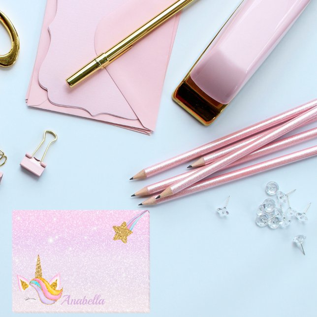 Bloco De Notas Nome Personalizado Roxo Sparkle Glitter Unicorn (Criador carregado)