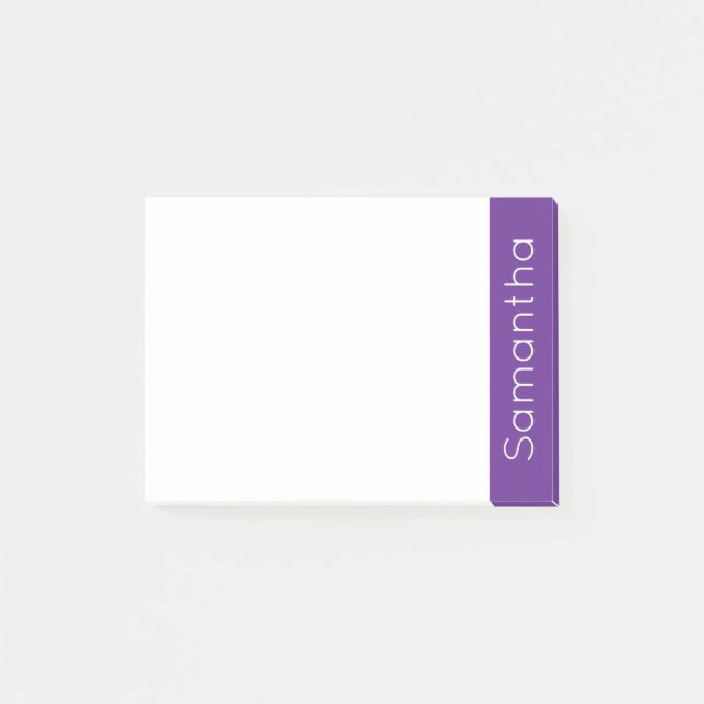 Bloco De Notas Nome Personalizado Simples Roxo e Branco (Frente)
