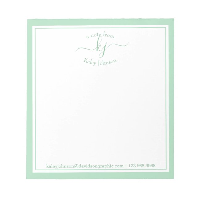 Bloco De Notas Nome Personalizado Verde | Da Mesa Do Bloco De Not (Frente)