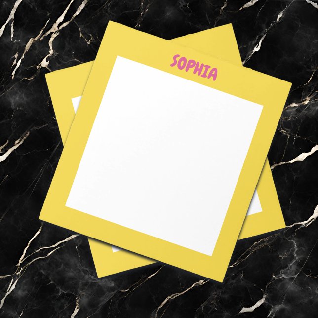 Bloco De Notas Nome Rosa Choque e Amarelo Menina (Criador carregado)