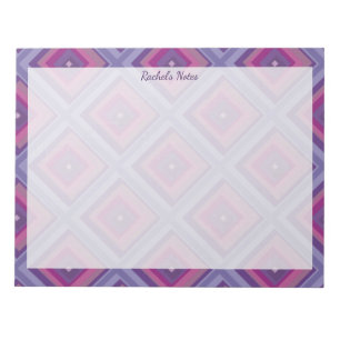 Bloco De Notas Nome Roxo Rosa Diamante Padrão Quadrados Xadrez