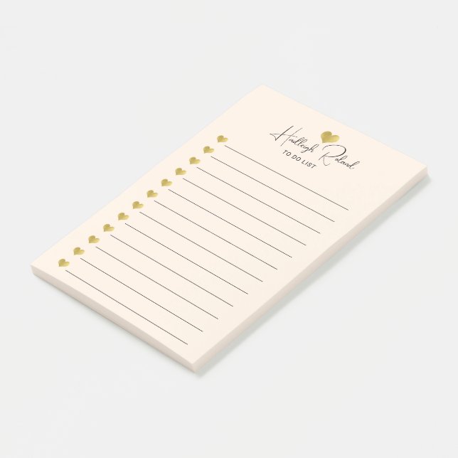 Bloco De Notas Nome Script Monograma Coração Dourado Pêssego (Inclinado)