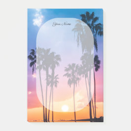 Bloco De Notas Nome Tropical Vibrante Rainbow Sunset Palm Tree