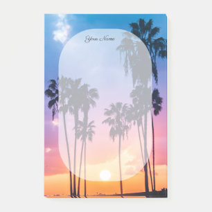 Bloco De Notas Nome Tropical Vibrante Rainbow Sunset Palm Tree
