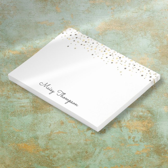 Bloco De Notas Nomes com Letra Elegante e Estrelas Douradas (Gold Stars Elegant Script Name Post-it Notes)