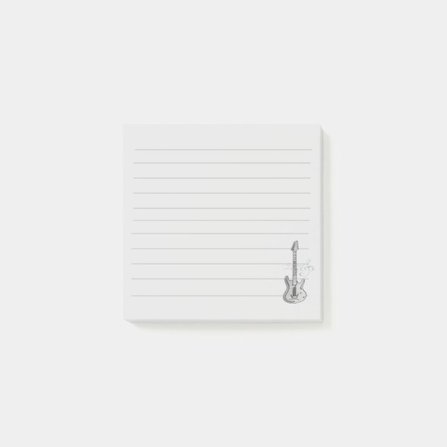 Bloco De Notas Nota Adesiva de Guitarra Prateada (Frente)