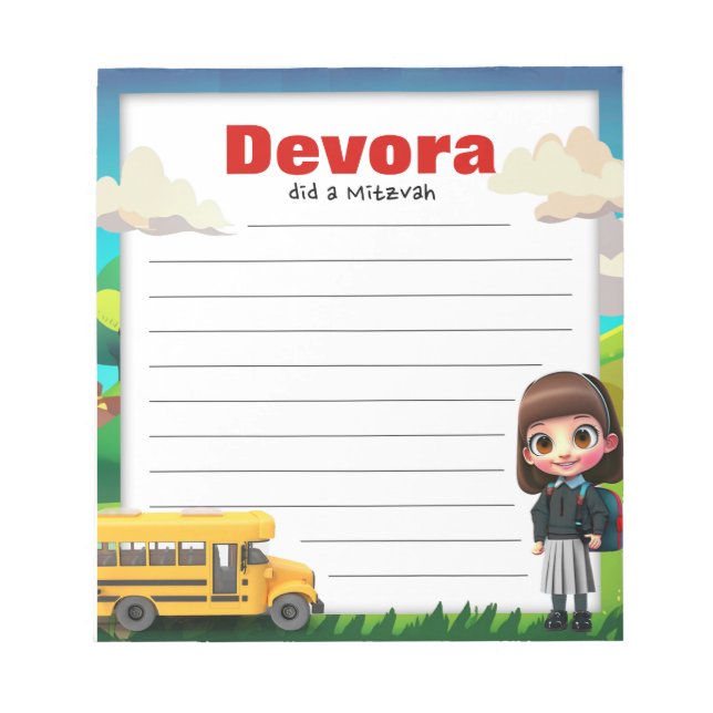 Bloco De Notas Nota da menina escolar Mitzva (Frente)