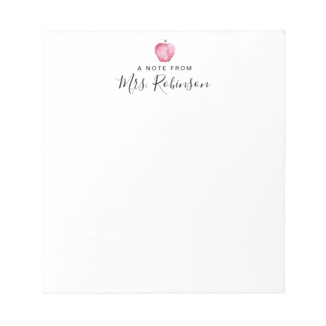 Bloco De Notas Nota De Apple De Aquarela Do Professor De Volta À  (Frente)