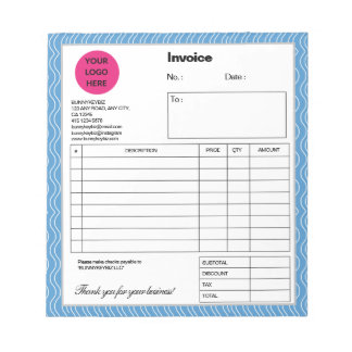 Bloco De Notas Nota de fatura da empresa Pastel Blue Wave
