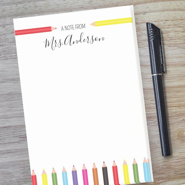 Bloco De Notas Nota do professor Rainbow Pencils (Rainbow Note from the Teacher Appreciation Gift)