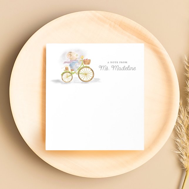 Bloco De Notas Nota Do Rato Chic Cute De Papel Personalizado (Simple Modern Chic Cute Mouse on Vintage Bicycle - A Note From Personalized Stationery Note Pad.)