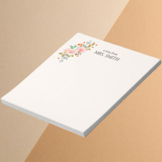 Bloco De Notas Nota Floral Amarelo-claro-de-Aquarela do Professor