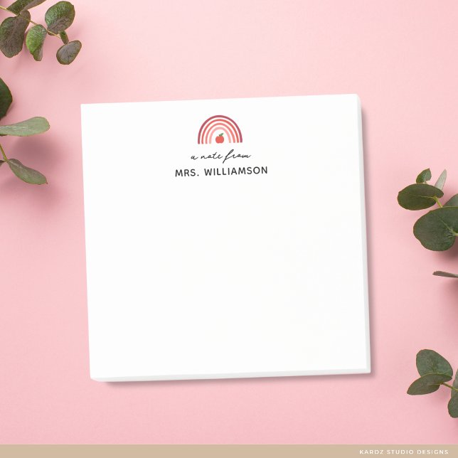 Bloco De Notas Nota Fofa Personalizada Do Nome Do Professor (Post-it notes are shown in 3 x 3 inches. Personalize with the teacher's name.)