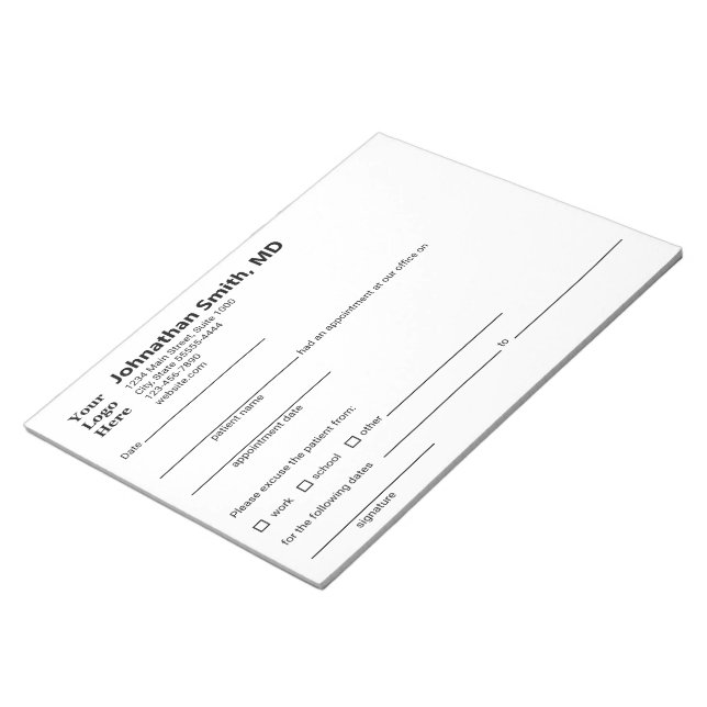 Bloco De Notas Nota médica com Licença para o Doente Modelo (Inclinado)