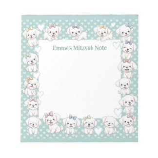 Bloco De Notas Nota Mitzvah Personalizada Notepad Mint Puppy Cães