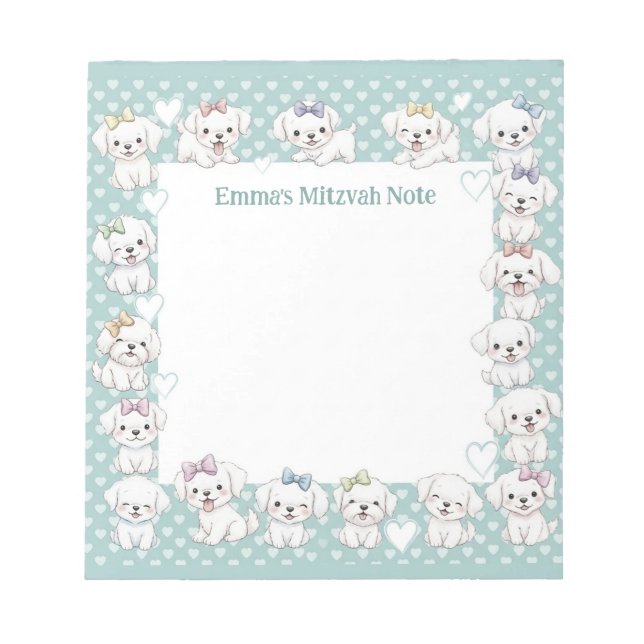 Bloco De Notas Nota Mitzvah Personalizada Notepad Mint Puppy Cães (Frente)