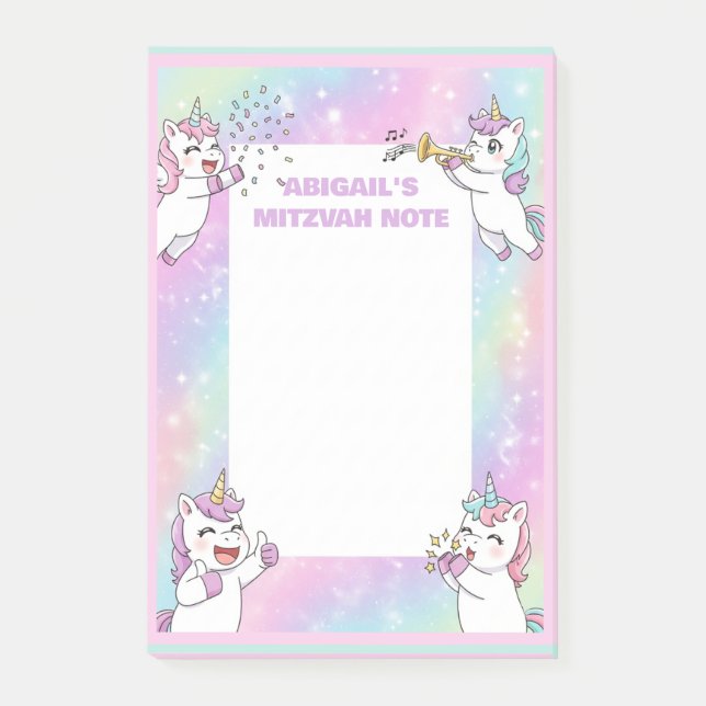 Bloco De Notas Nota Mitzvah Personalizada: Pink Unicorn (Frente)