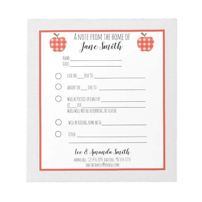 Bloco De Notas Nota sobre a Escola de Apple da Xadrez Vermelha (Frente)