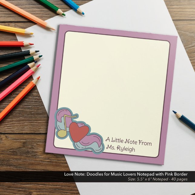 Bloco De Notas Nota sobre o amor: rabiscos para música sopram ros (Love Note: Doodles for Music Lovers Notepad with Pink Border - 5.5"x6" Notepad)