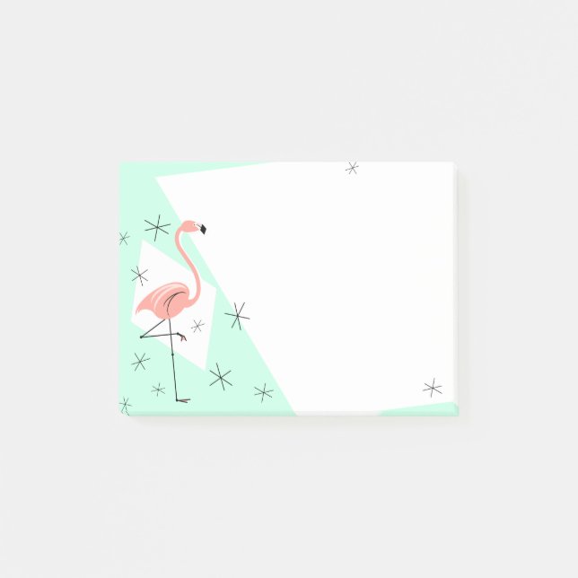 Bloco De Notas Nota verde retro do flamingo (Frente)