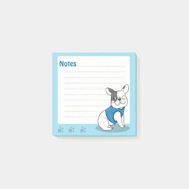 Bloco De Notas Notas Adesivas de Bulldog Francês Fofo (Frente)
