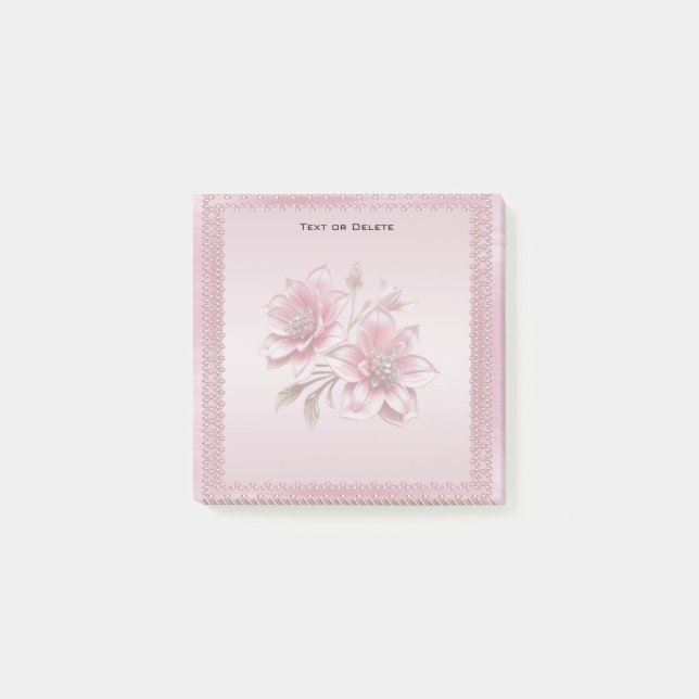 Bloco De Notas Notas Adesivas de Flores Rosa Modernas (Frente)