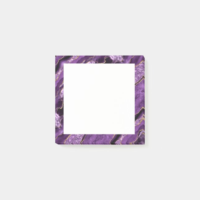 Bloco De Notas Notas adesivas de mármore com brilho Dourado roxo  (Frente)