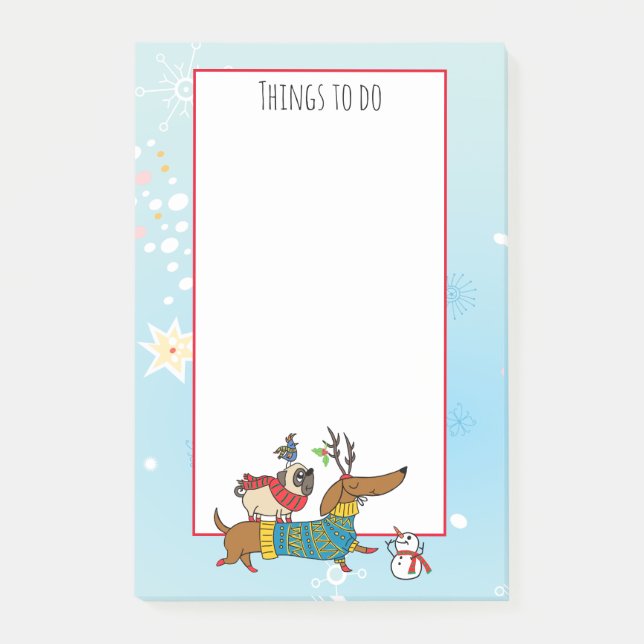Bloco De Notas Notas adesivas de Natal de Dachshund, Pug e Pássar (Frente)