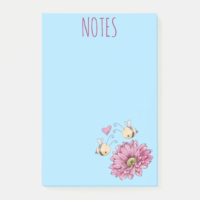 Bloco De Notas Notas Adesivas Flor Abelhas Fofas (Frente)