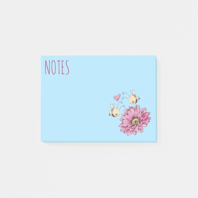 Bloco De Notas Notas Adesivas Flor de Abelhas Fofas (Frente)