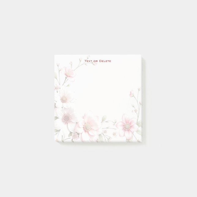 Bloco De Notas Notas Adesivas Florais Brancas Rosa Elegantes (Frente)