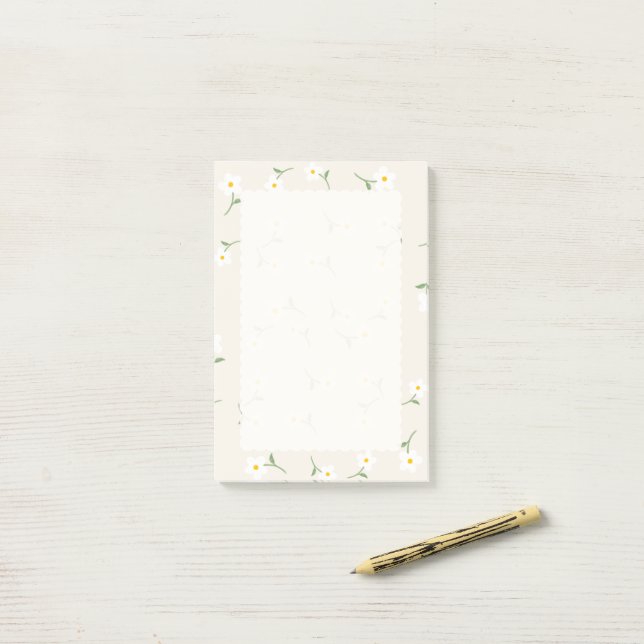 Bloco De Notas Notas Adesivas Florais Cream Daisy | Botânica Fofa (Na mesa)