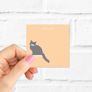 Bloco De Notas Notas Adesivas Laranja Gato Cinza Personalizadas