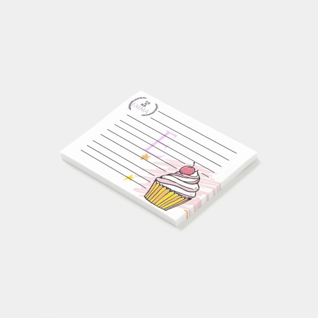 Bloco De Notas Notas Adesivas Personalizadas de Cupcake com Monog (Inclinado)