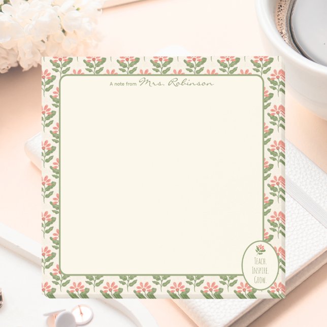 Bloco De Notas Notas Adesivas Personalizadas de Florais para Prof (Personalized Floral Teacher Sticky Notes | Custom Name Notepad | Teacher Appreciation Gift)