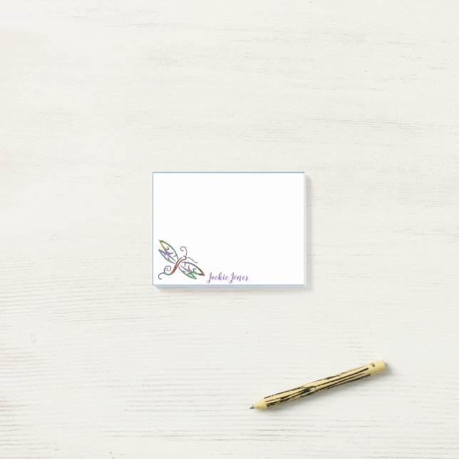 Bloco De Notas Notas adesivas personalizadas de libélula colorida (Na mesa)